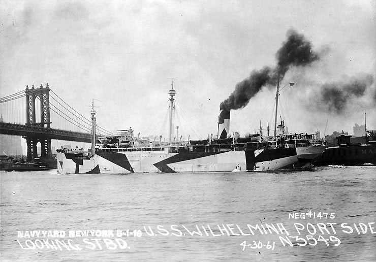 USS Wilhelmina in 1918 on the East River (via U.S. Naval Historical Center)