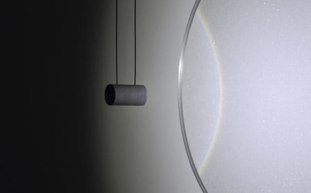 Detail of Chris Fraser's "EMMANUELLE" (2013), Glass Microspheres, Plate Glass, Aluminum, LED Pendant, 24 1/4" Diameter x 1"