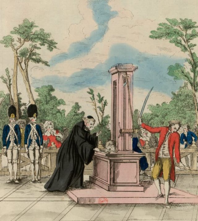 Mr. Guillotin proposing his machine to the National Assembly for executions (1791) (via French Revolution Digital Archive)