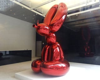 Jeff Koons's "Balloon Rabbit (Red)" (2005–10) in the lobby at 51 Astor Place