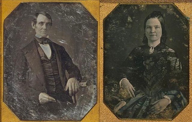 A daguerreotype of Abraham and Mary Lincoln a few years after their 1842 marriage