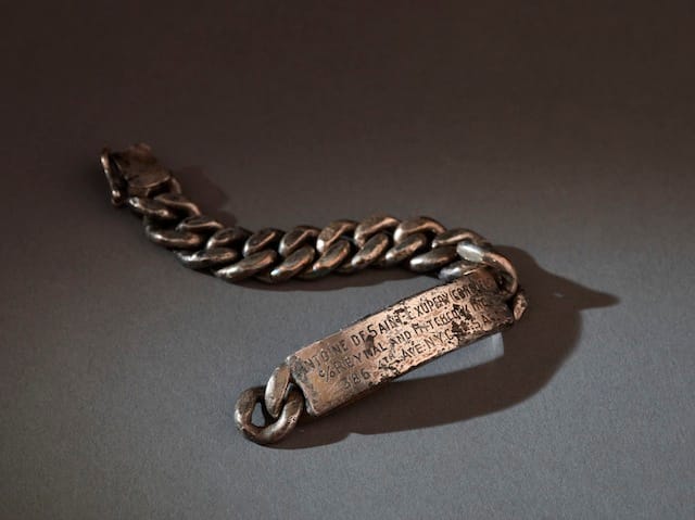Identity bracelet of Antoine de Saint-Exupéry (1900–1944) Worn during his last mission with the 2/33 French Reconnaissance Group under the command of the Mediterranean Allied Photo Reconnaissance Wing, 31 July 1944 Estate of Antoine de Saint-Exupéry
