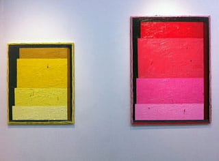 Russell Tyler, “Loading 2″ (2013), oil on canvas, 30 x 24 inc, and “Loading” (2013), oil on canvas, 40 x 30 in (click to enlarge)