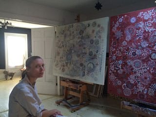 Tine Lundsfryd in her studio (photo by the author for Hyperallergic) (click to enlarge)