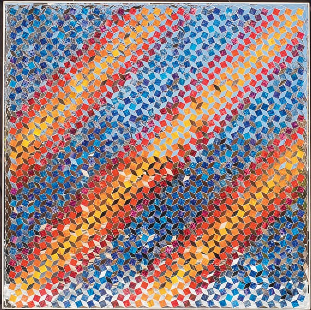 Monir Shahroudy Farmanfarmaian, "Untitled" (1977), mirror, reverse-glass painting, and plaster on wood41 1/2 x 41 1/2 (105.4 x 105.4), collection of Zahra Farmanfarmaian (Photo: Joshua Sage, all images via Asia Society)