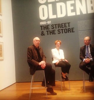 Artist Claes Oldenburg discussing his The Street and The Store during the press preview at the Museum of Modern Art (photo by the author for Hyperallergic)