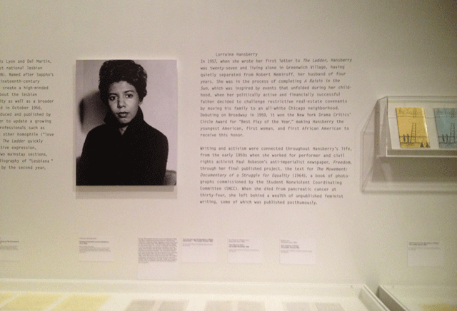 Installation shot of Twice Militant: Lorraine Hansberry's Letters to "The Ladder" at the Brooklyn Museum. (All photos by author by Hyperallergic.)