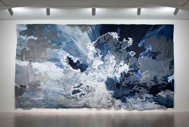Jim Hodges, "Untitled (one day it all comes true)" (2013), denim fabric and thread, 720 x 1,440 in (courtesy the artist and Gladstone Gallery, New York and Brussels, © Jim Hodges) 