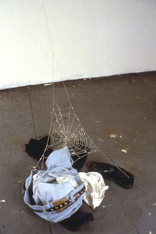 Jim Hodges, "what's left" (1992), white brass chain with clothing, dims variable (© Jim Hodges) (click to enlarge) 
