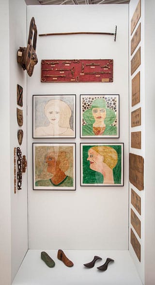 Detailed installation view of “Ray Yoshida’s Museum of Extraordinary Values” at the John Michael Kohler Arts Center, 2013 (John Michael Kohler Arts Center Collection) (click to enlarge)