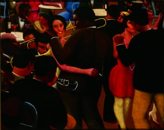 Archibald J. Motley Jr., Blues, 1929. Oil on canvas, 36 x 42 inches (91.4 x 106.7 cm). Collection of Mara Motley, MD, and Valerie Gerrard Browne. Image courtesy of the Chicago History Museum, Chicago, Illinois. © Valerie Gerrard Browne.
