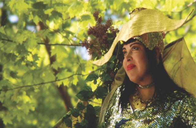 Nao Bustamante pictured in her film and performance work Siver & Gold (2010). (Photo: Uzi Parnes; Courtesy the artist)