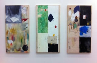 Ted Gahl, “The Relentless Pursuit of Perfection (Drawing of House Painting),” “The Cultured House Painter” and “860/203 (House Painter),” all 2013, acrylic and graphite on unprimed canvas, artist frame, 48 x 24 in (click to enlarge)