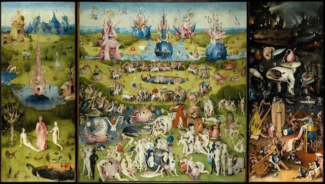 Hieronymus Bosch, "The Garden of Earthly Delights" (1480-1505), oil on panel (via Prado Museum)