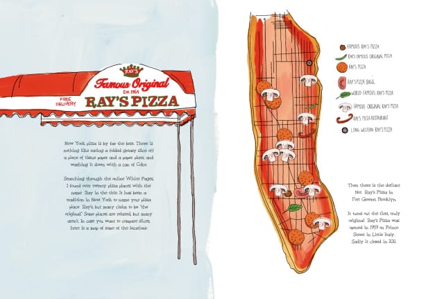 Map of all the Ray's pizzas, in "Hello NY" by Julia Rothman