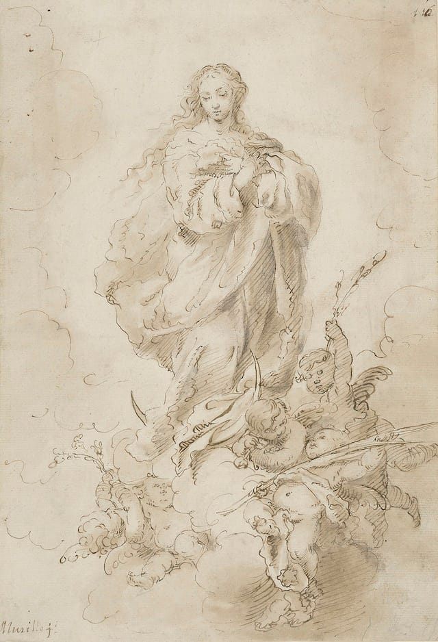Bartolomé Esteban Murillo (1618–1682) Virgin of the Immaculate Conception, ca. 1665–70 Brown ink and wash, over black chalk The Morgan Library & Museum, New York; I, 111 Purchased by Pierpont Morgan, 1909 Photography: Graham S. Haber