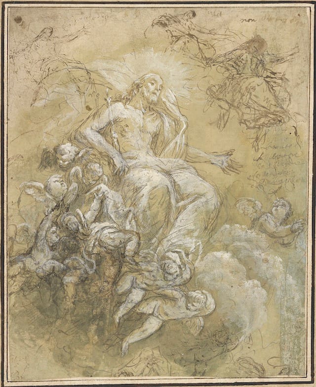 Attributed to Juan Carreño de Miranda (1614–1685 ) Studies of Christ in Glory, ca. 1660s Brown ink, brown and gray wash, heightened with white gouache The Morgan Library & Museum, New York; 2013.90 Purchased on the Seligman Charitable Trust Fund, 2013 Photography: Graham S. Haber