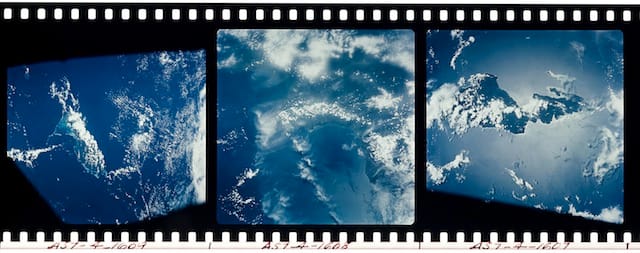 APOLLO 7 HASSELBLAD COLOR FILM POSITIVES.  A strip of duplicate positives in color from the astronauts' Hasselblad cameras. October 22, 1968.  Est. $400-600 