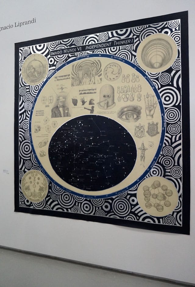 Adriana Bustos, "Imago Mundi VI. Independent Thinker I” (2014), acrylic, graphite, and silver on canvas, 78.7 x 78.7 in