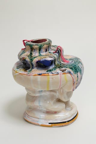 Butterly, High Life, 2013, clay, glaze, enamel paint, 8 3_8 x 7 ¾ x 7 inches