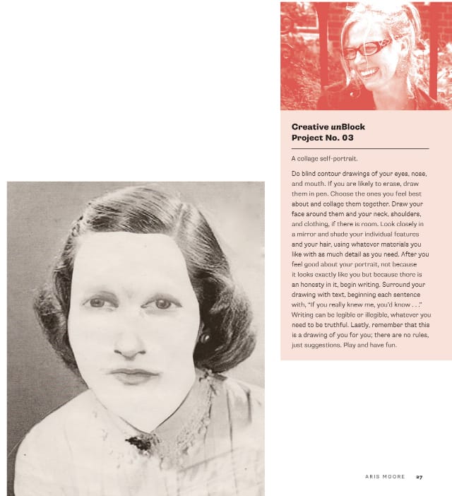 Page from "Creative Block" showing work by Aris Moore