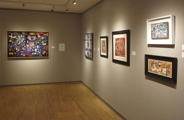 Work by Howard Daum (left wall) and Steve Wheeler (right wall) on view in “Indian Space Painters”