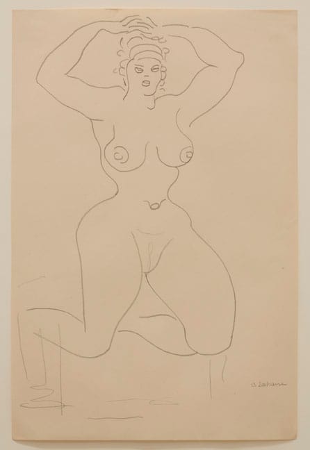 Gaston Lachaise, "Kneeling Nude" (no date). Pencil on paper, 18 x 12" paper, 25.5 x 19.5" framed.