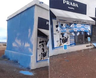 Scenes of the Prada Marfa vandalism (screenshots via YouTube)
