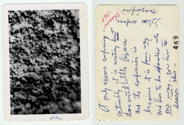 Front and back of a Richard Sharpe Shaver "rock book" photograph