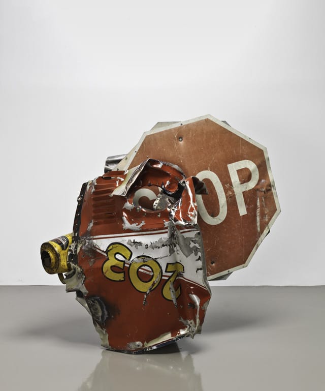 Robert Rauschenberg. "Stop Side Early Winter Glut" (1987), assembled metal, 43.25 x 46 x 34 in. (The Museum of Modern Art, New York. Gift of Robert Rauschenberg Foundation and Mairie-Josée and Henry R. Kravis)