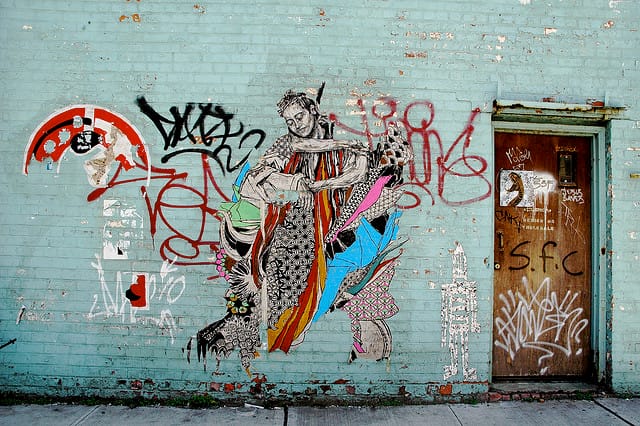 A work by Swoon on Flushing Avenue, Brooklyn, 2009 (via Flickr)