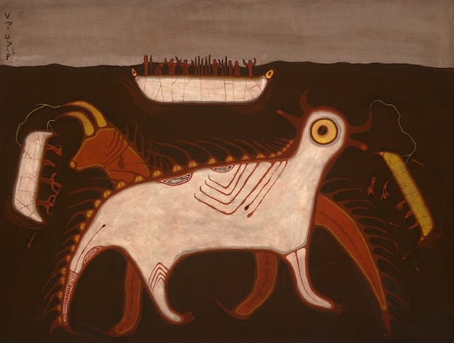 Courtesy of Blake Debassige. Photo by Brian Boyle. © 2011 Royal Ontario Museum Blake Debassige (Ojibwa), b. 1956 One Who Lives under the Water, ca.1978 Acrylic on canvas On loan from the Royal Ontario Museum, Toronto, Canada