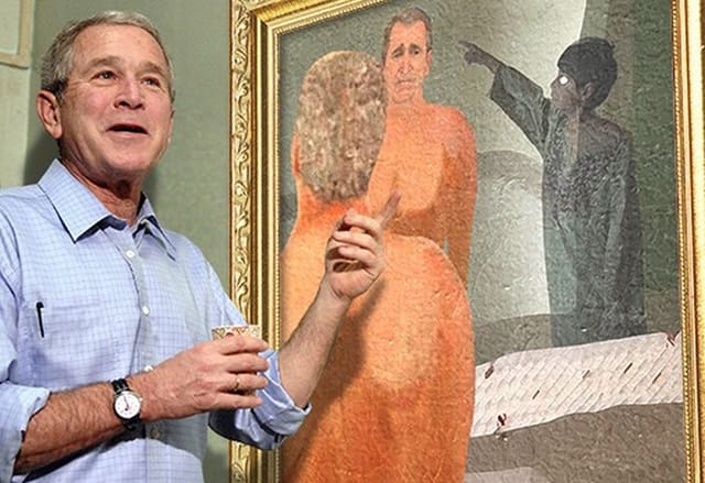 A screenshot of one of The Onion's "Dead Iraqi Child" paintings by George W. Bush. (screenshots by the author)