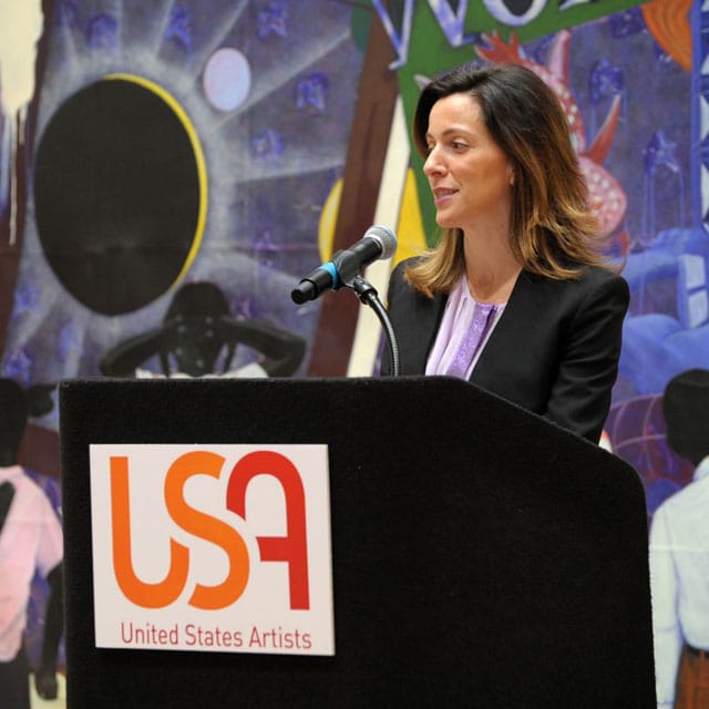 Carolina Jayaram announcing USA's move to Chicago (photo by Dan Rest)