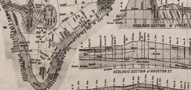 Geologic map and sections of Manhattan Island, State of New York (1898) (via New York Public Library Map Division)