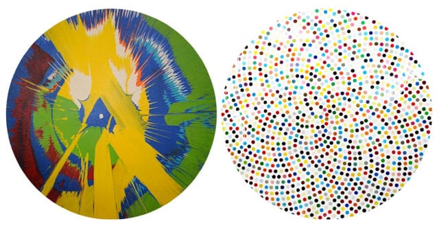 Counterfeit Damien Hirst spin painting and dot limited-edition print