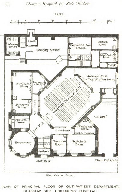 Floor plan of the Glasgow Sick Children's Hospital (1888) (via British Library)