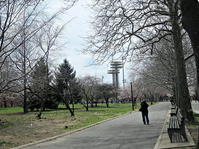 View to the New York State Pavilion from Flushing Meadows Park