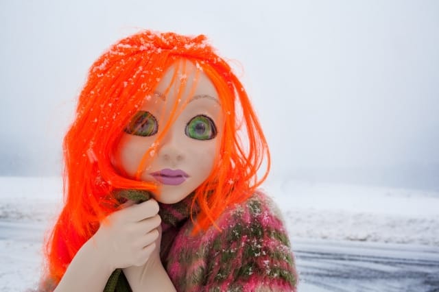 Laurie Simmons, "Orange Hair / Snow / Close Up" (2014) 