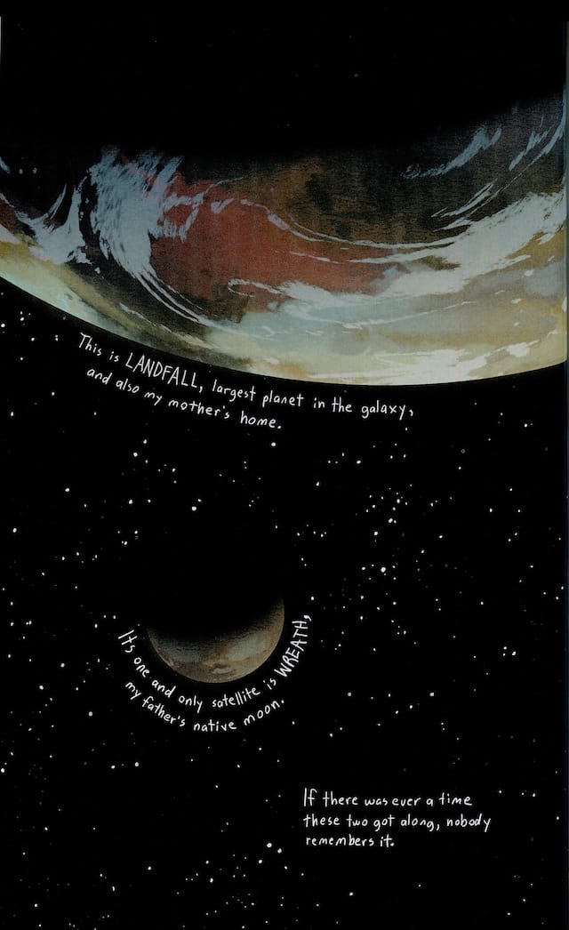 Fiona Staples, "Landfall & Wreath" from 'Saga' volume 1