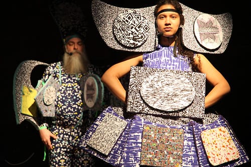 Claudia Hart and Edmund Campion, "The Alices Walking, A Sculptural Opera" (2014). Performed at the Eyebeam Center for Art + Technology, March 8, 2014. Photography by Abigail Simon.