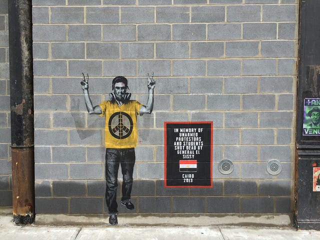 Graffiti art by Sampsa in Brooklyn, created for the new Urban Outfitters in Williamsburg (Hrag Vartanian/Hyperallergic)