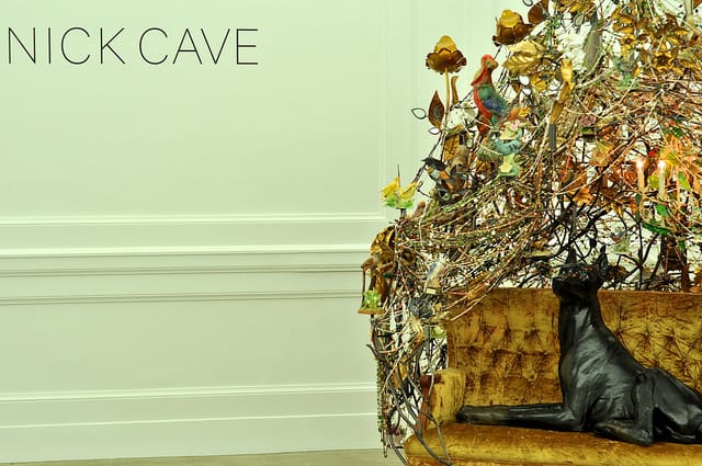 Nick Cave's "Sculpture" (2013) stands by the entrance to The School.