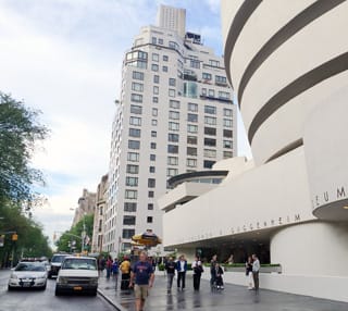 Police cars in front of the Guggenheim Museum after the G.U.L.F. intervention. (photo Hrag Vartanian/Hyperallergic) (click to enlarge)