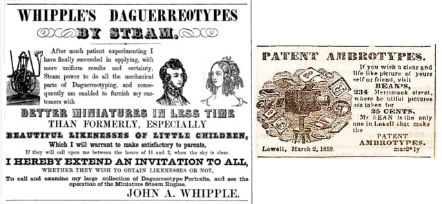 1848 Whipple daguerreotype, image from oldadsarefunny.blogspot.com. On the right isBean1858blog.classyarts.com