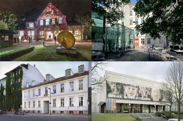Views of the various 8th Berlin Biennale venues, (clockwise from top left) Haus am Waldsee (photo courtesy Haus am Waldsee), KW Institute for Contemporary Art, berlin (photo by Fette Sans 2011), Musee Dahlem (photo Maximilian Meisse), and KW Institute for Contemporary Art (photo Uwe Walter).
