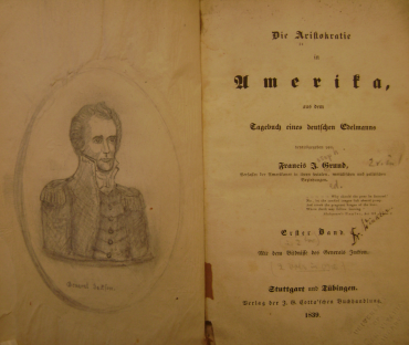 Pencil illustration in Francis Grund's 'Die Aristokratie in Amerika' (1839) (courtesy University of Pennsylvania – Van Pelt)