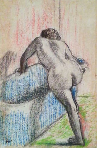 Edgar Degas, "The Bath" (c 1883), pastel and charcoal on paper (photo by the author for Hyperallergic)
