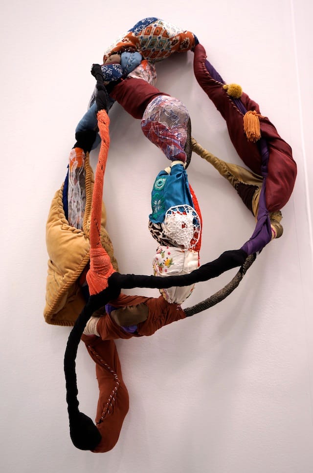 Sonia Gomes, "Untitled," from 'Torção' series (2014), sewing, binding, different fabric on wire, 100 x 60 x 40 cm (click to enlarge)