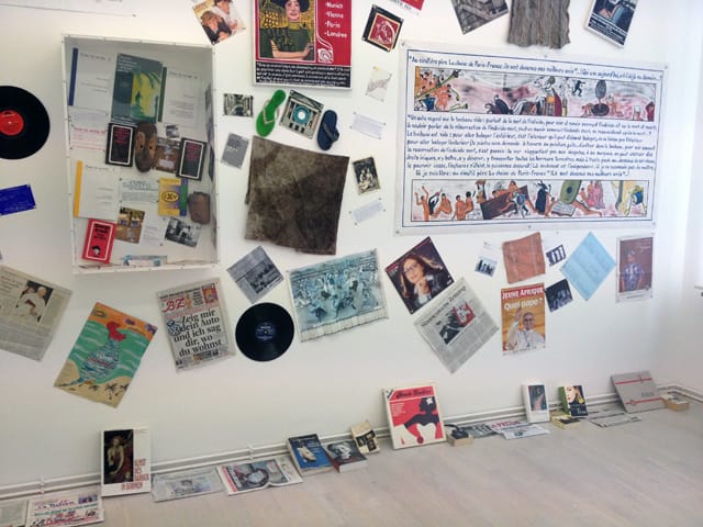 Installation shot from Georges Adéagbo, "Les artists et l'écrtiture"...! at Wien Lukatsch.